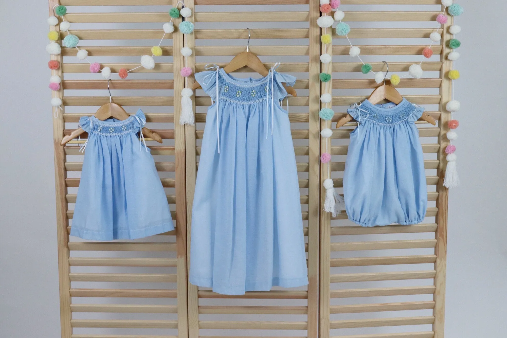 Flower Girl Pastel Blue Matching Sister Dresses, Flower Girl Dresses, Smocked dresses, Bishop Dress, Baby Dresses, Girl Dresses