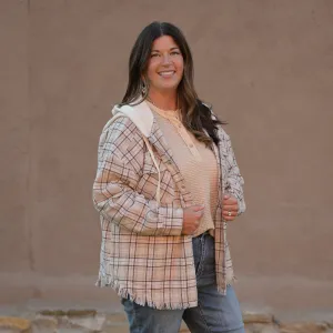 Frayed Hem Hooded Plaid Shacket