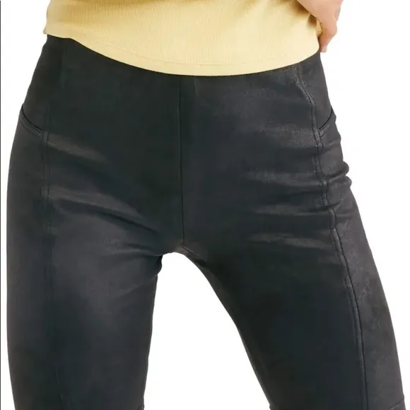 Free People Black Heatwave Faux Suede Biker Shorts