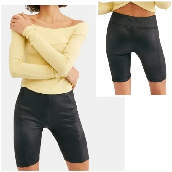 Free People Black Heatwave Faux Suede Biker Shorts
