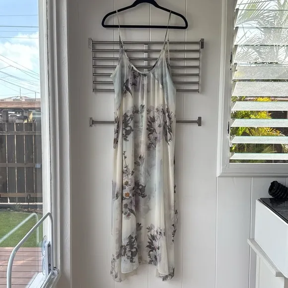 Free People Intimately Sheer Midi Waterfalls Slip Dress Ivory Gray Floral M