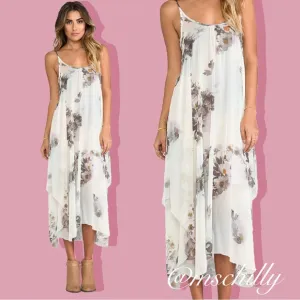 Free People Intimately Sheer Midi Waterfalls Slip Dress Ivory Gray Floral M