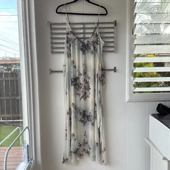 Free People Intimately Sheer Midi Waterfalls Slip Dress Ivory Gray Floral M