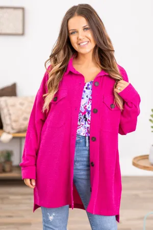 Fuchsia Melange Shacket With Pockets