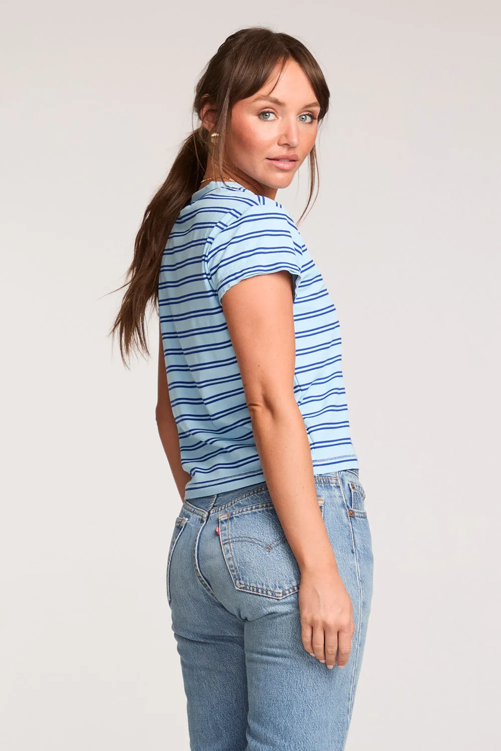 Gator Amalfi Blue Stripe V Neck Tee