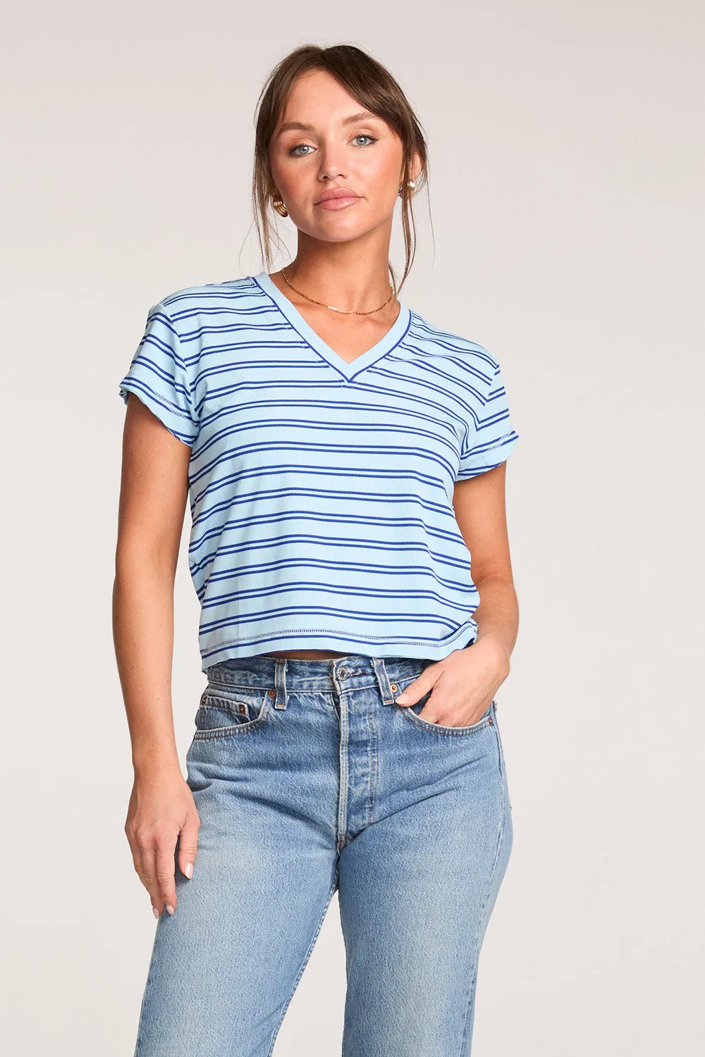 Gator Amalfi Blue Stripe V Neck Tee