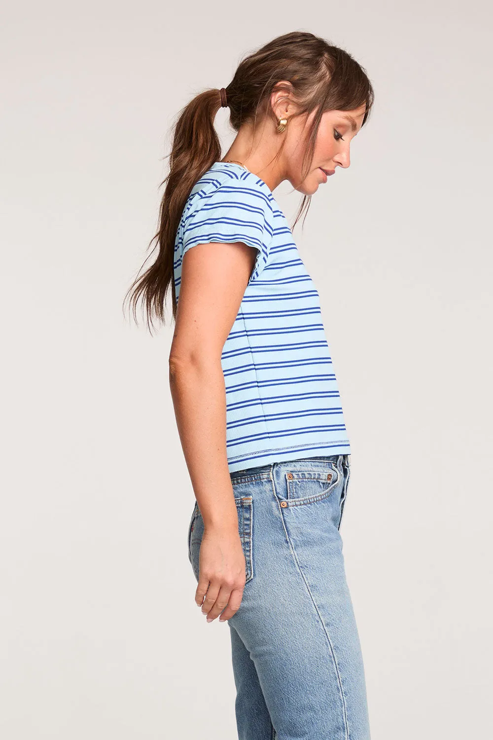 Gator Amalfi Blue Stripe V Neck Tee