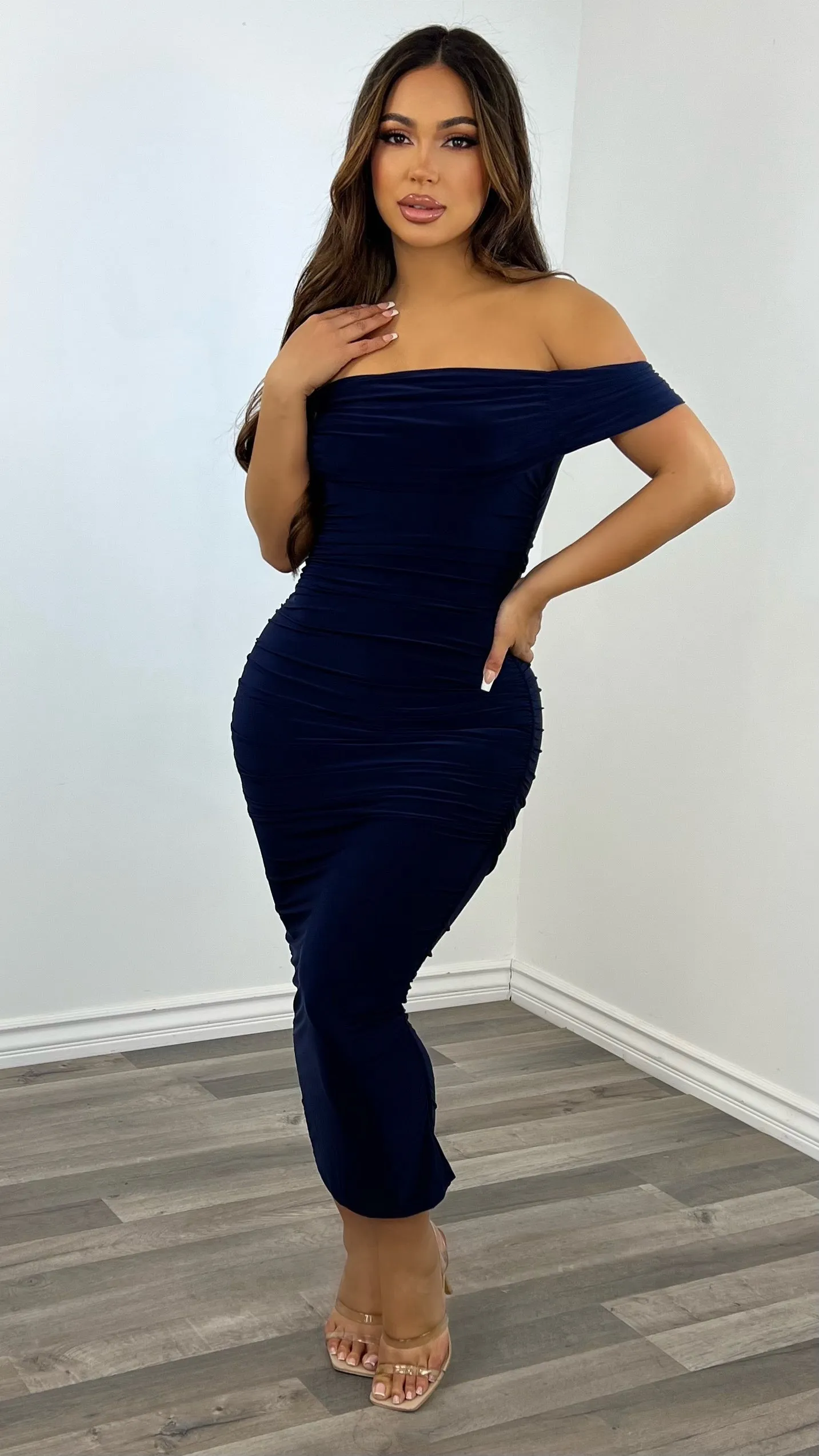 Gianna Midi Dress-(Navy)