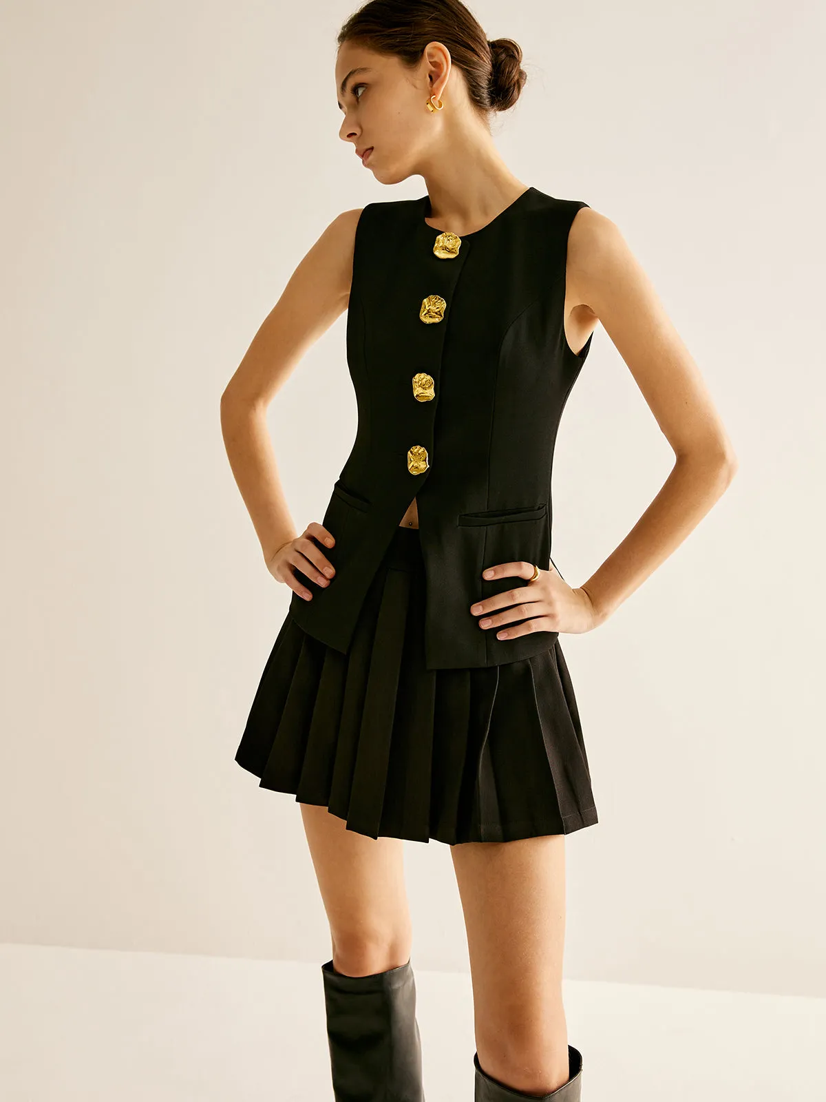 Golden Button Piping Vest