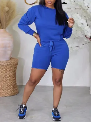 Gorgeousladie Solid Sweatshirt & Biker Shorts Set
