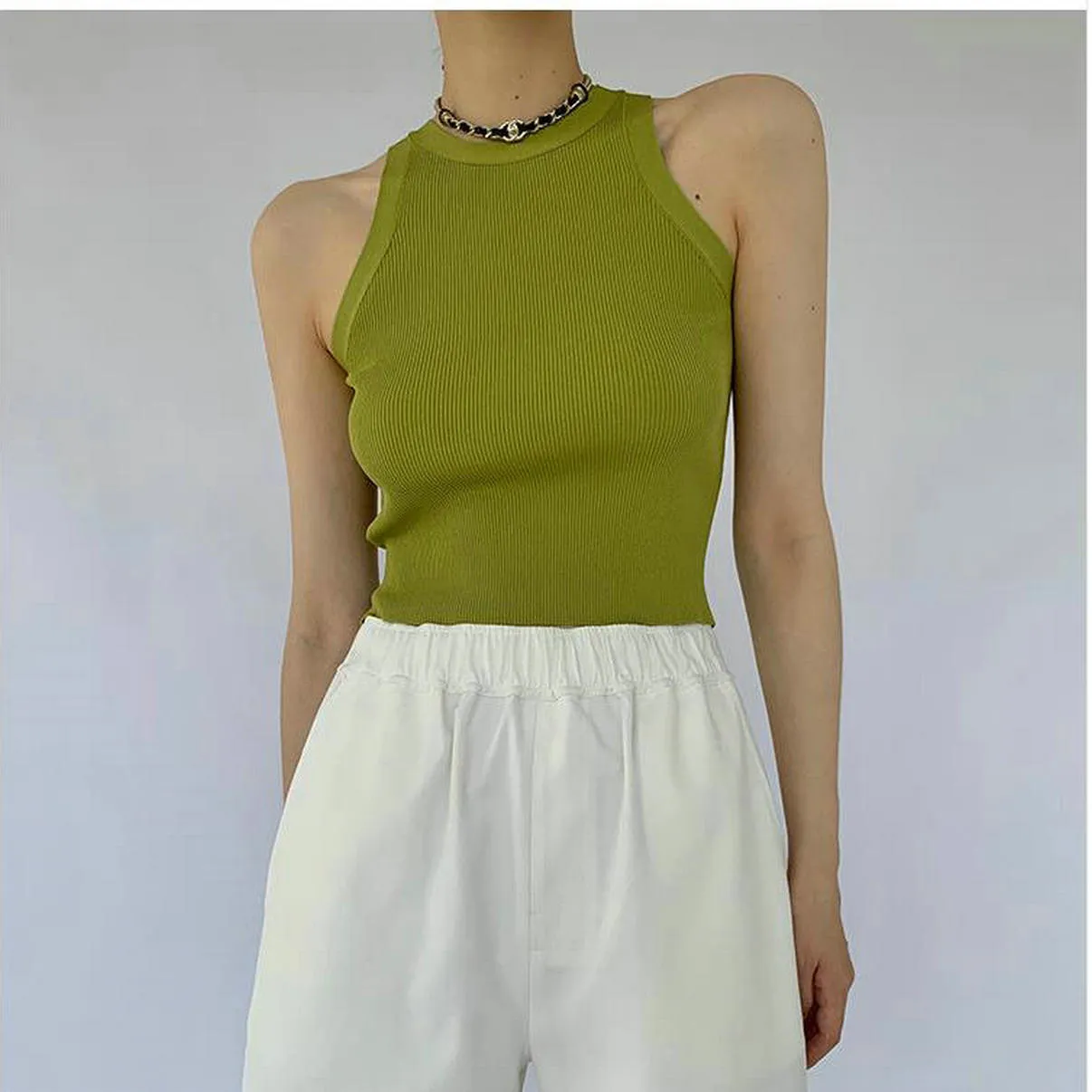 Green Flat Knit Tank