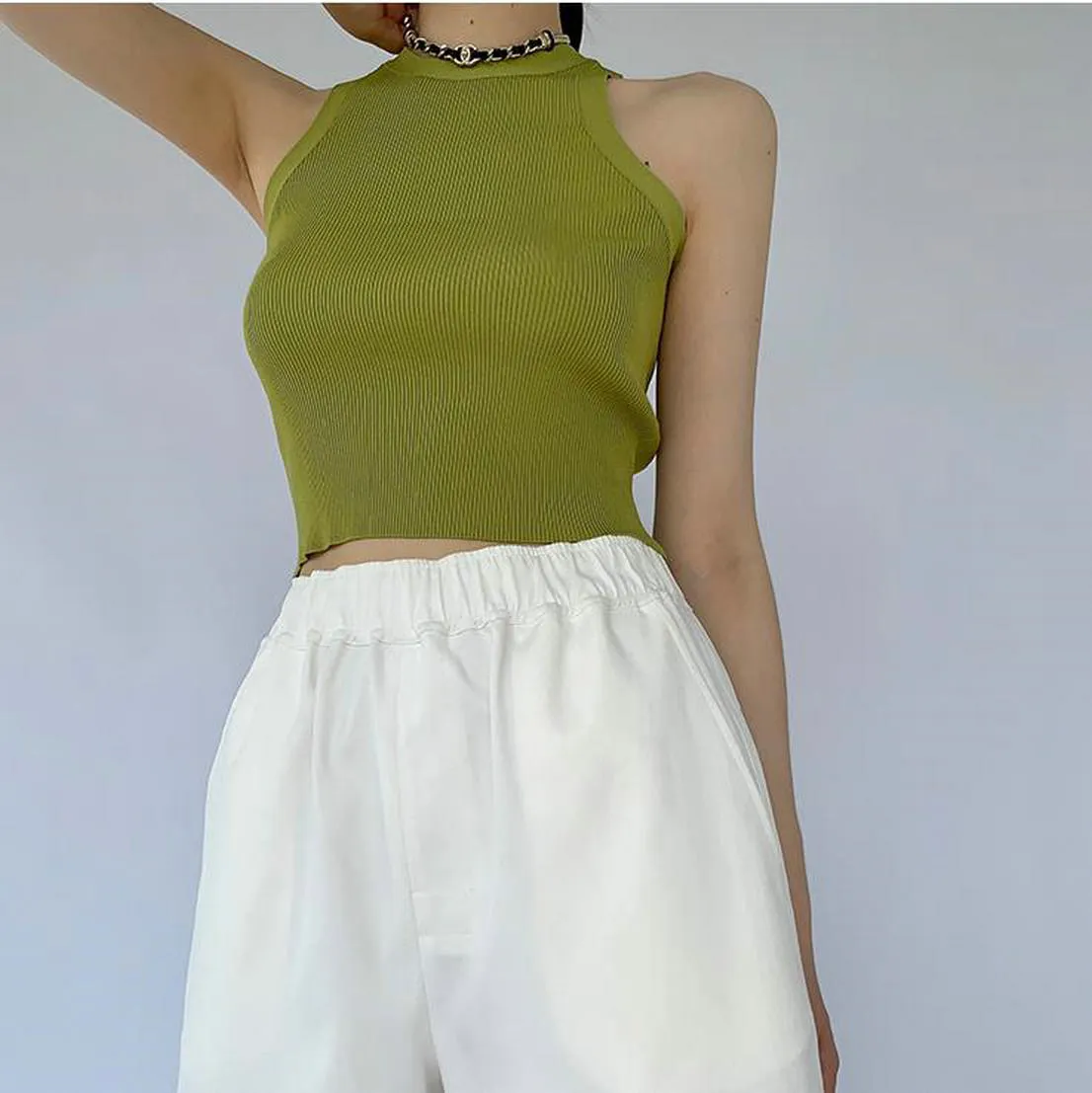 Green Flat Knit Tank