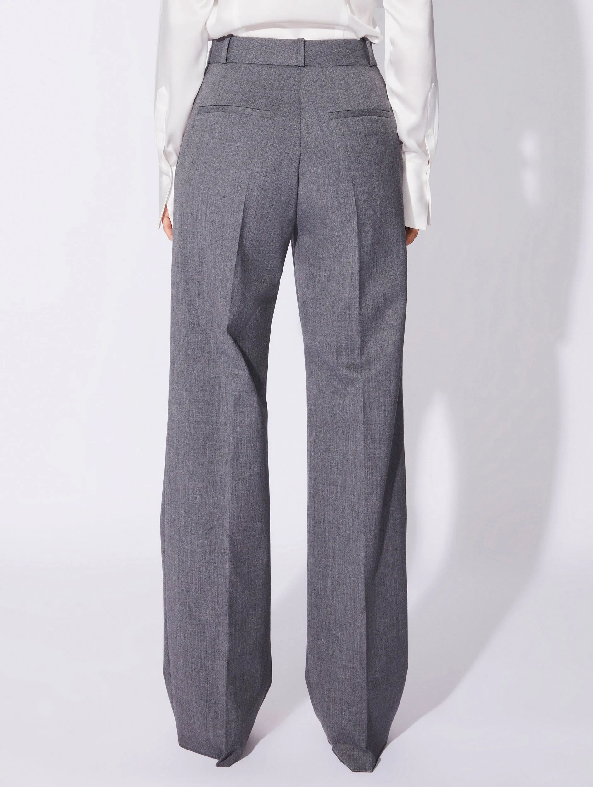Grey gabardine wide-leg suit trousers