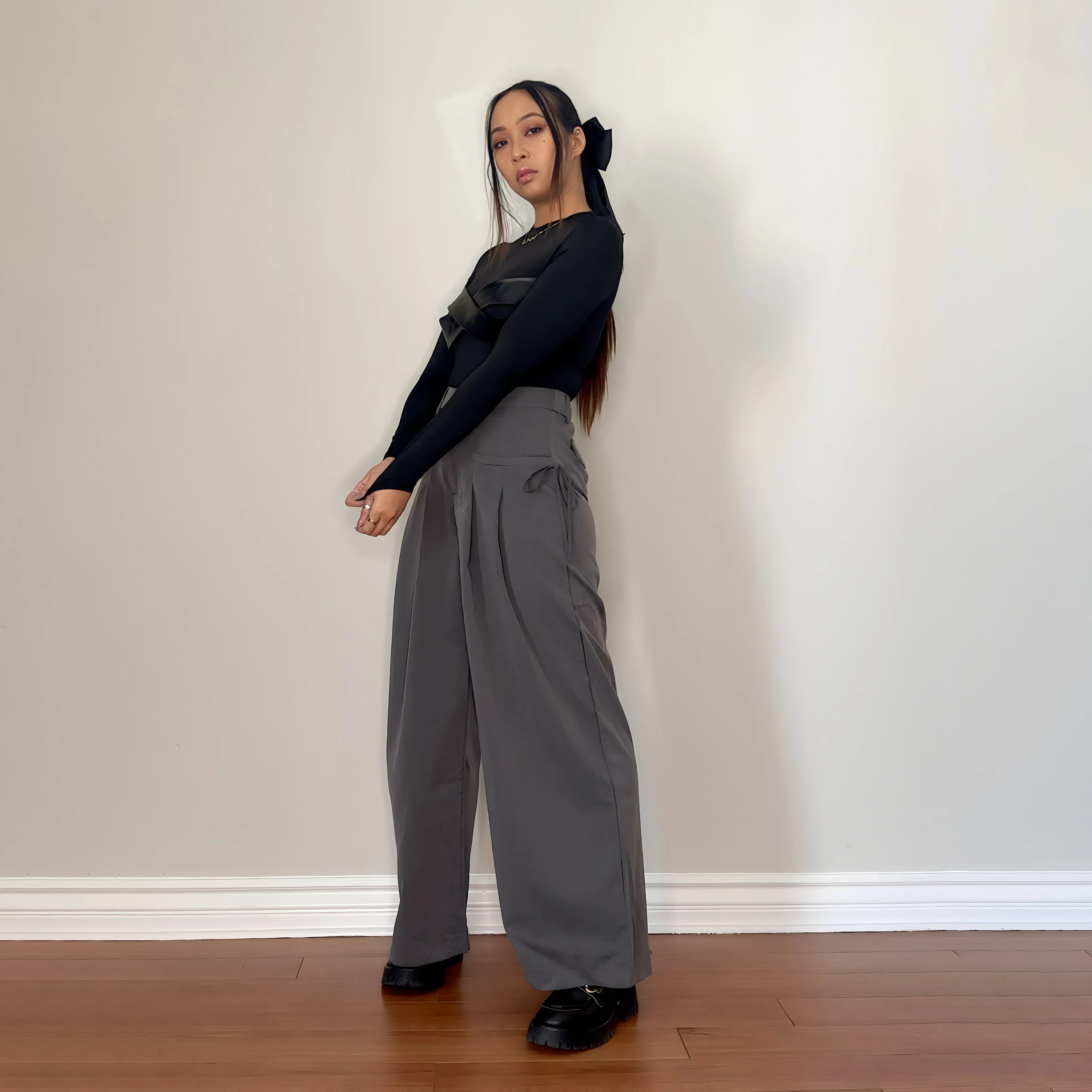 Grey Trousers with Bow
