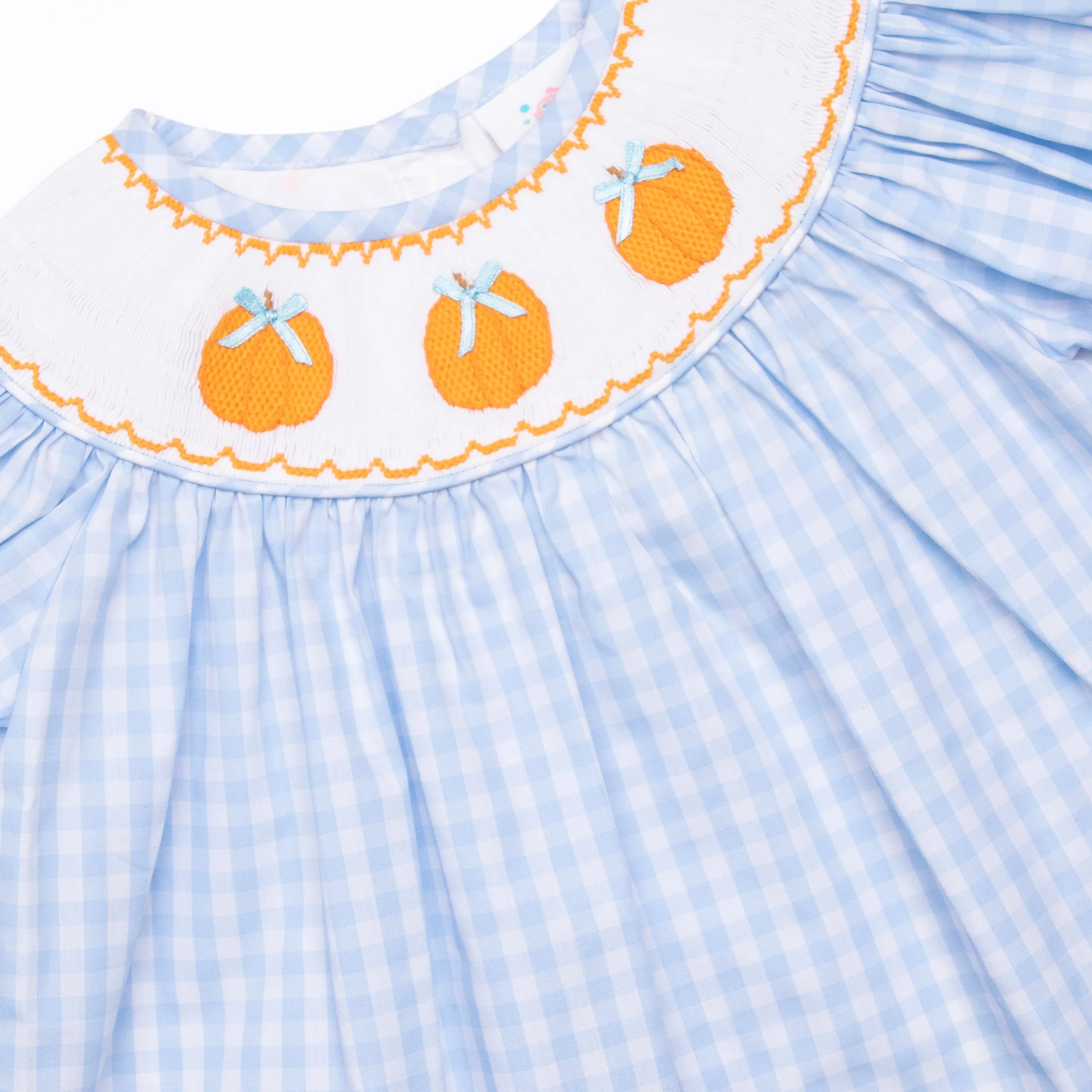 Happy Harvest Smocked Bishop Dress, Blue Check