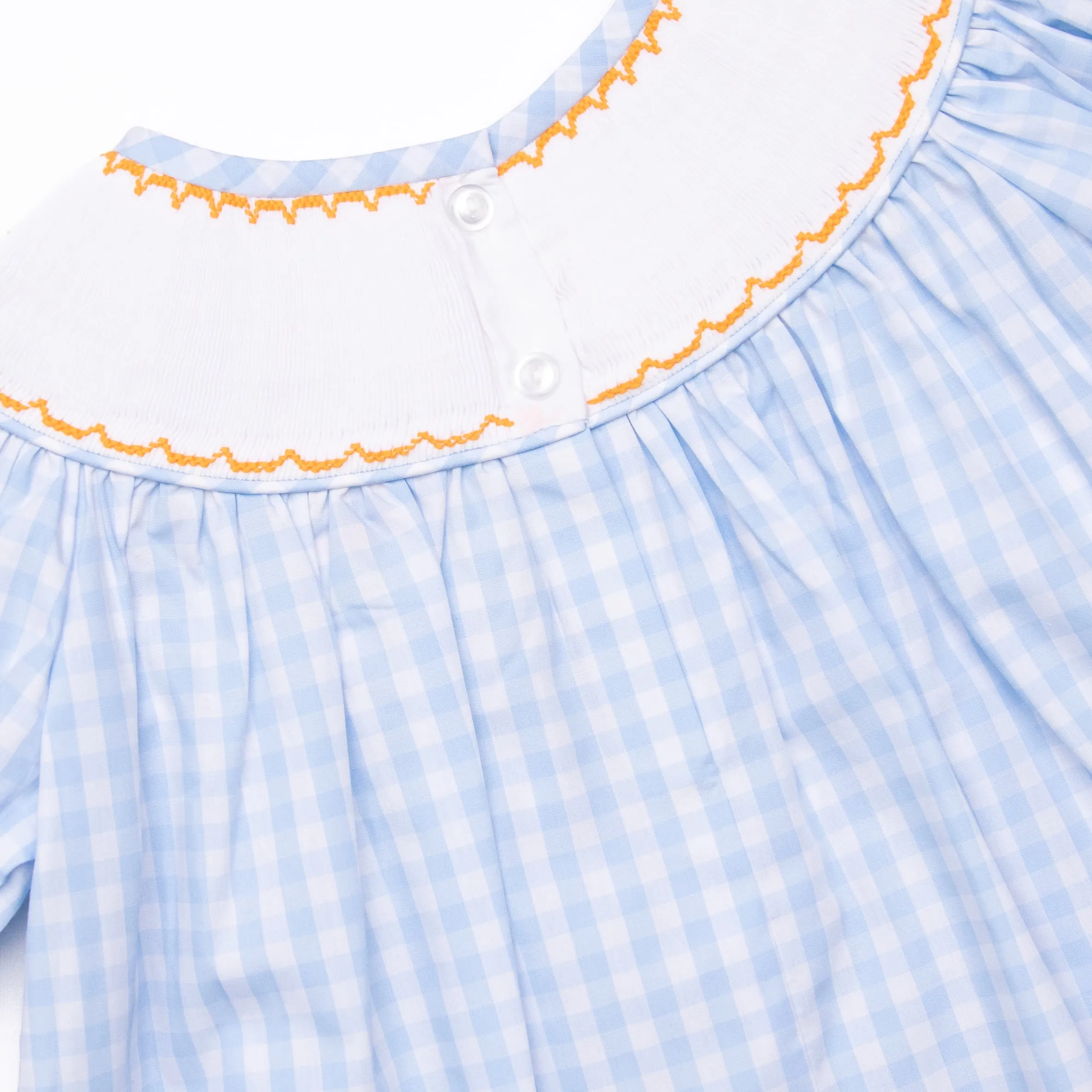 Happy Harvest Smocked Bishop Dress, Blue Check