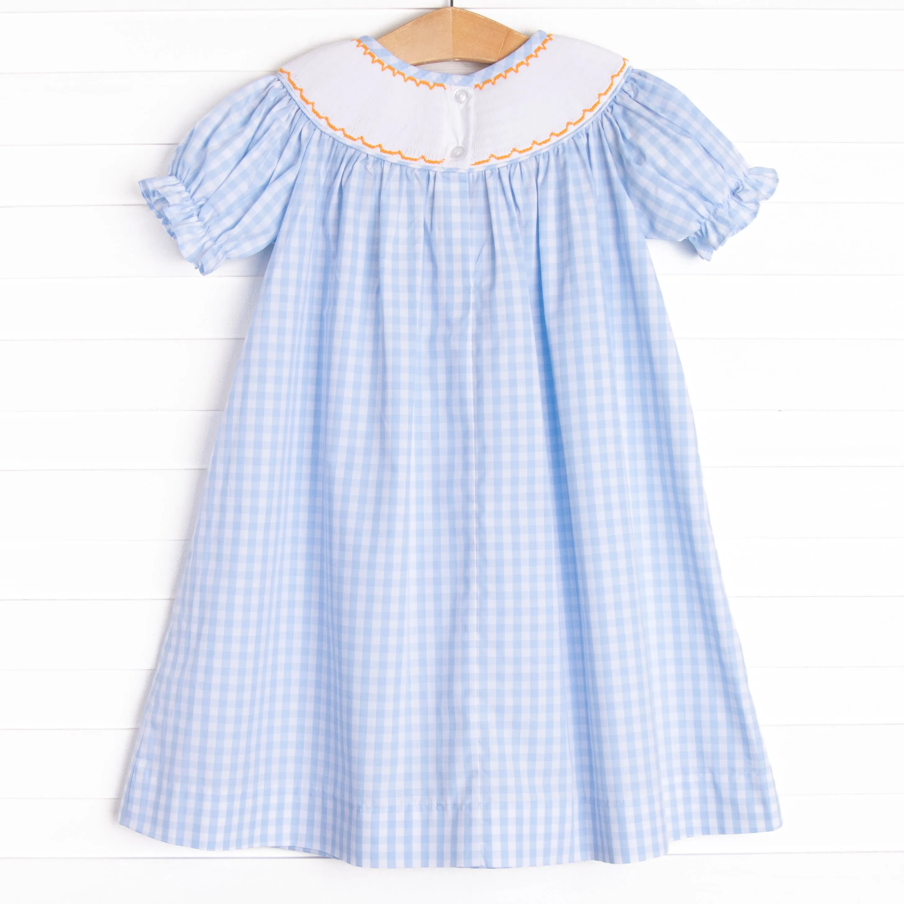 Happy Harvest Smocked Bishop Dress, Blue Check