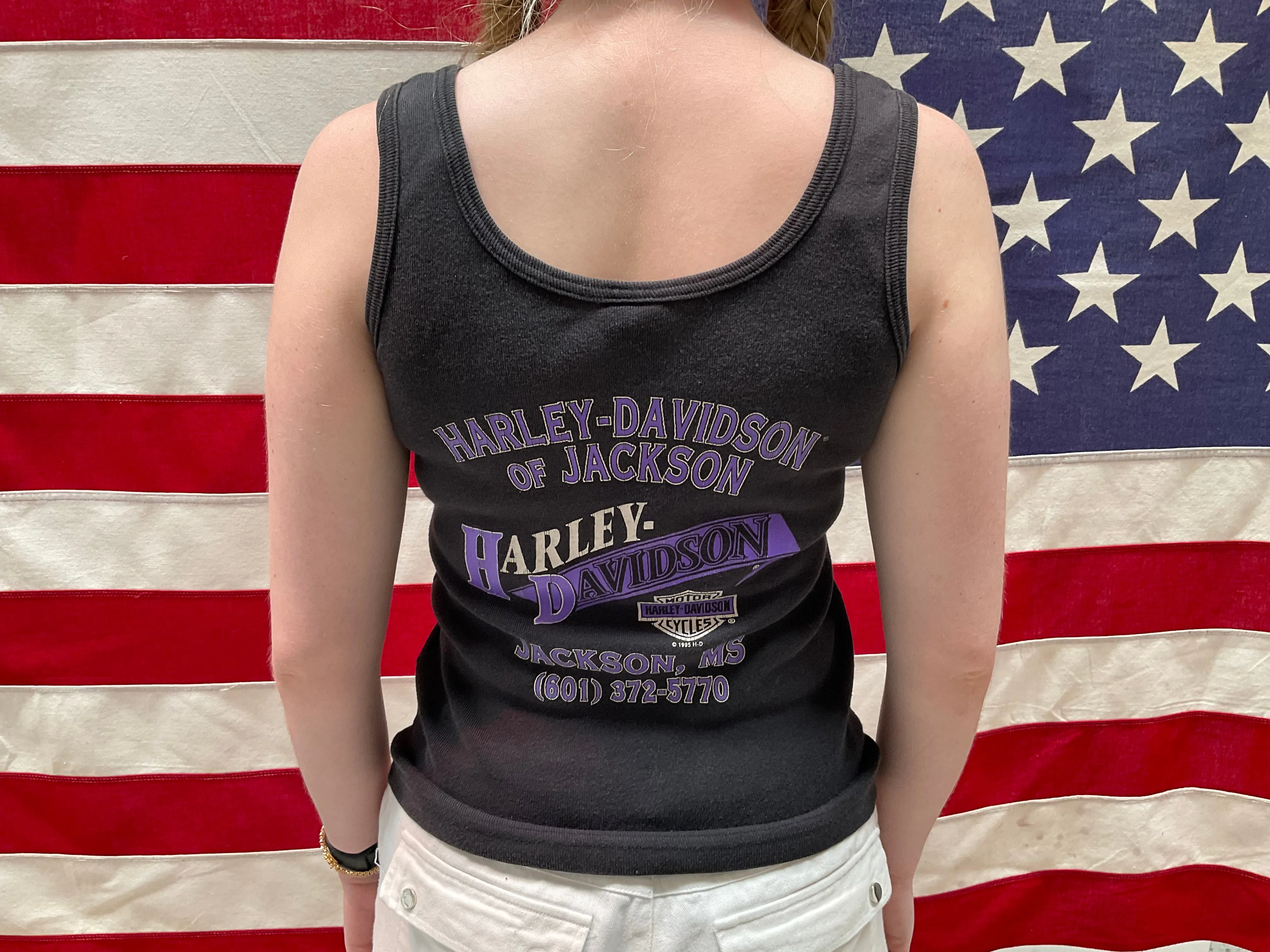 Harley Davidson Womens Vintage 1995  Black Rib Tank Top Made In USA