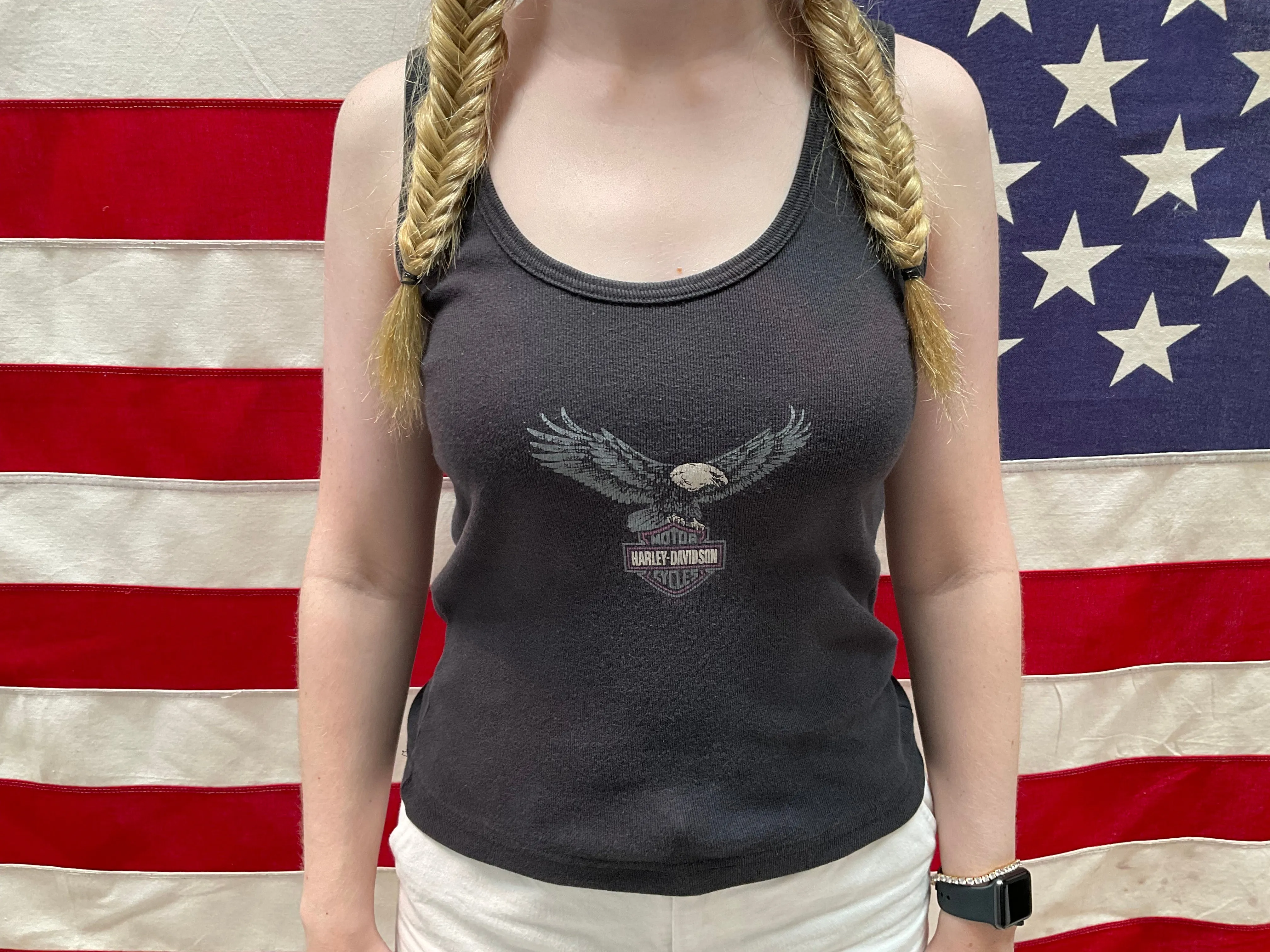 Harley Davidson Womens Vintage 1995  Black Rib Tank Top Made In USA