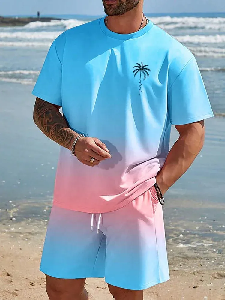 Hawaiian Style Men's T-Shirt & Beach Pants Set