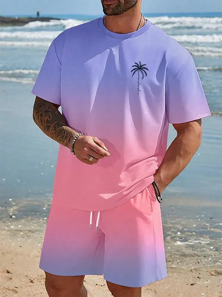 Hawaiian Style Men's T-Shirt & Beach Pants Set
