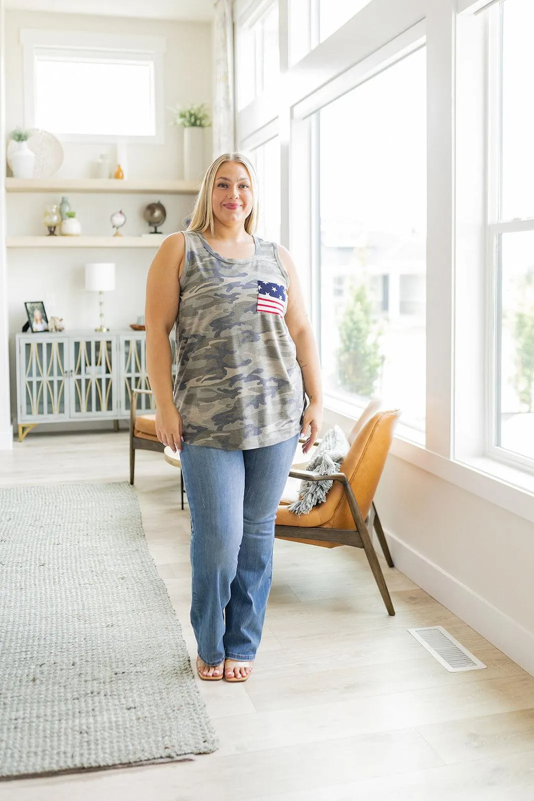 Hazel Blues® |  Camouflage Flag Pocket Tank