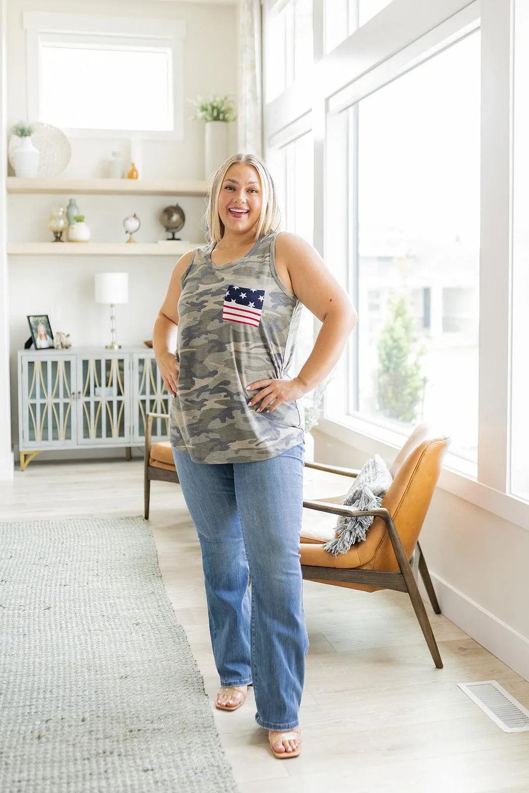 Hazel Blues® |  Camouflage Flag Pocket Tank