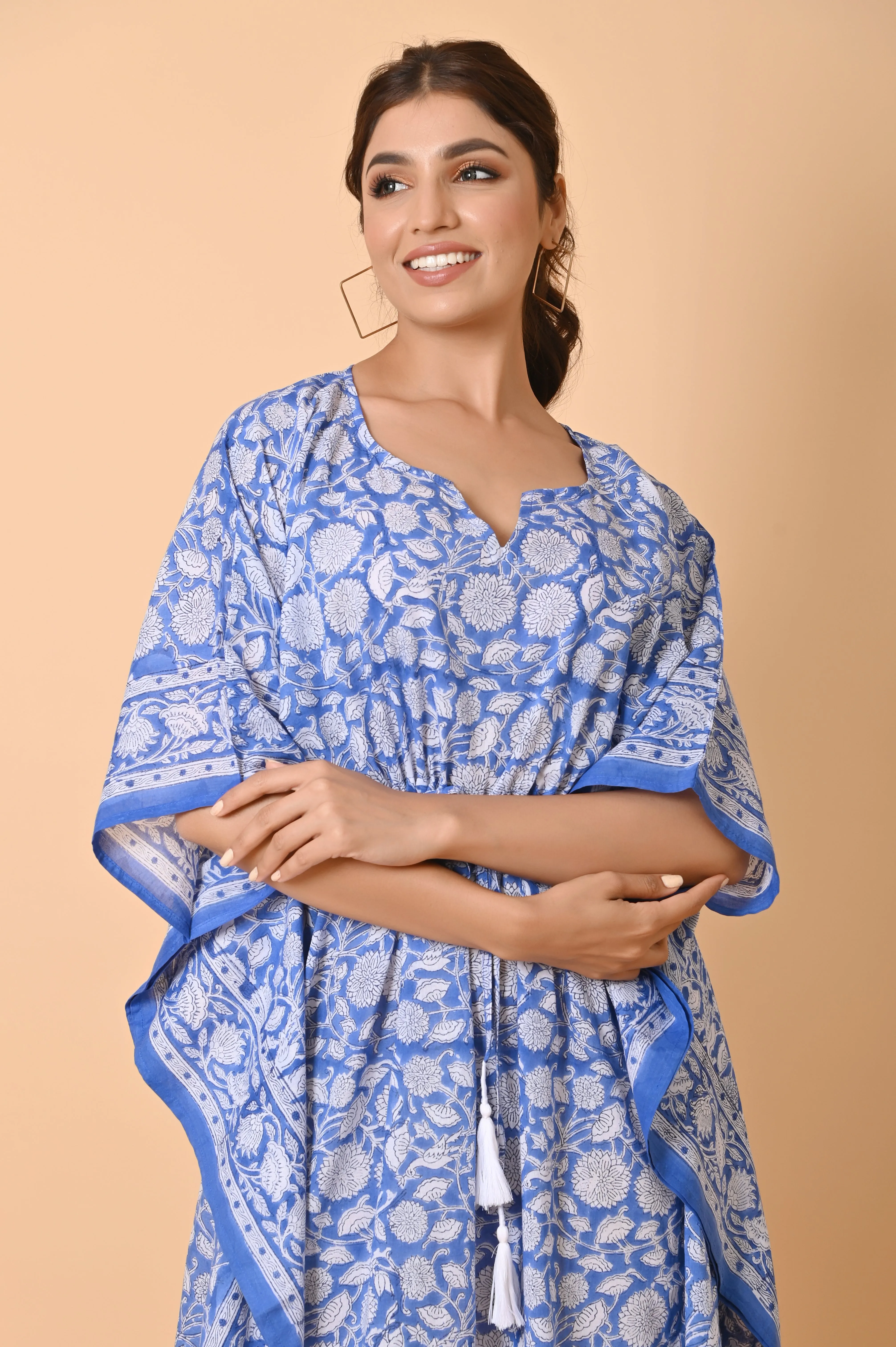 Indian Block Print Cotton Long Bohemian Kaftan Dress For Women