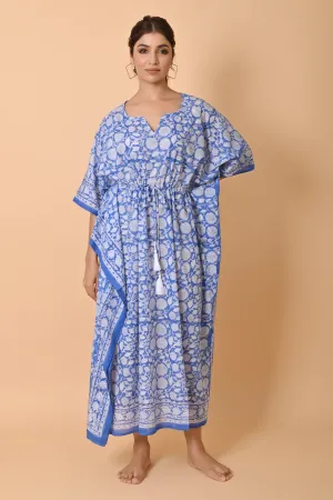 Indian Block Print Cotton Long Bohemian Kaftan Dress For Women