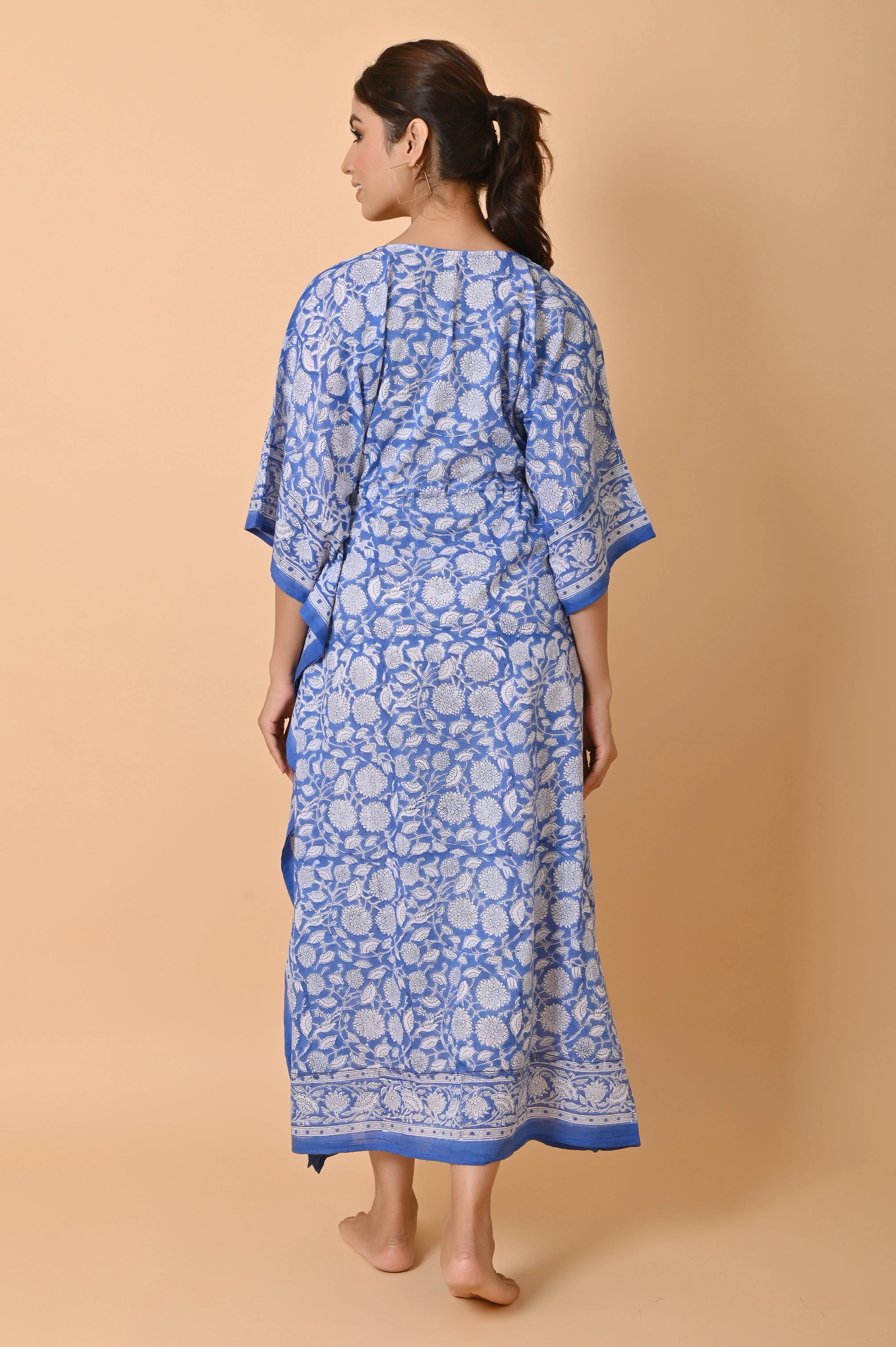 Indian Block Print Cotton Long Bohemian Kaftan Dress For Women