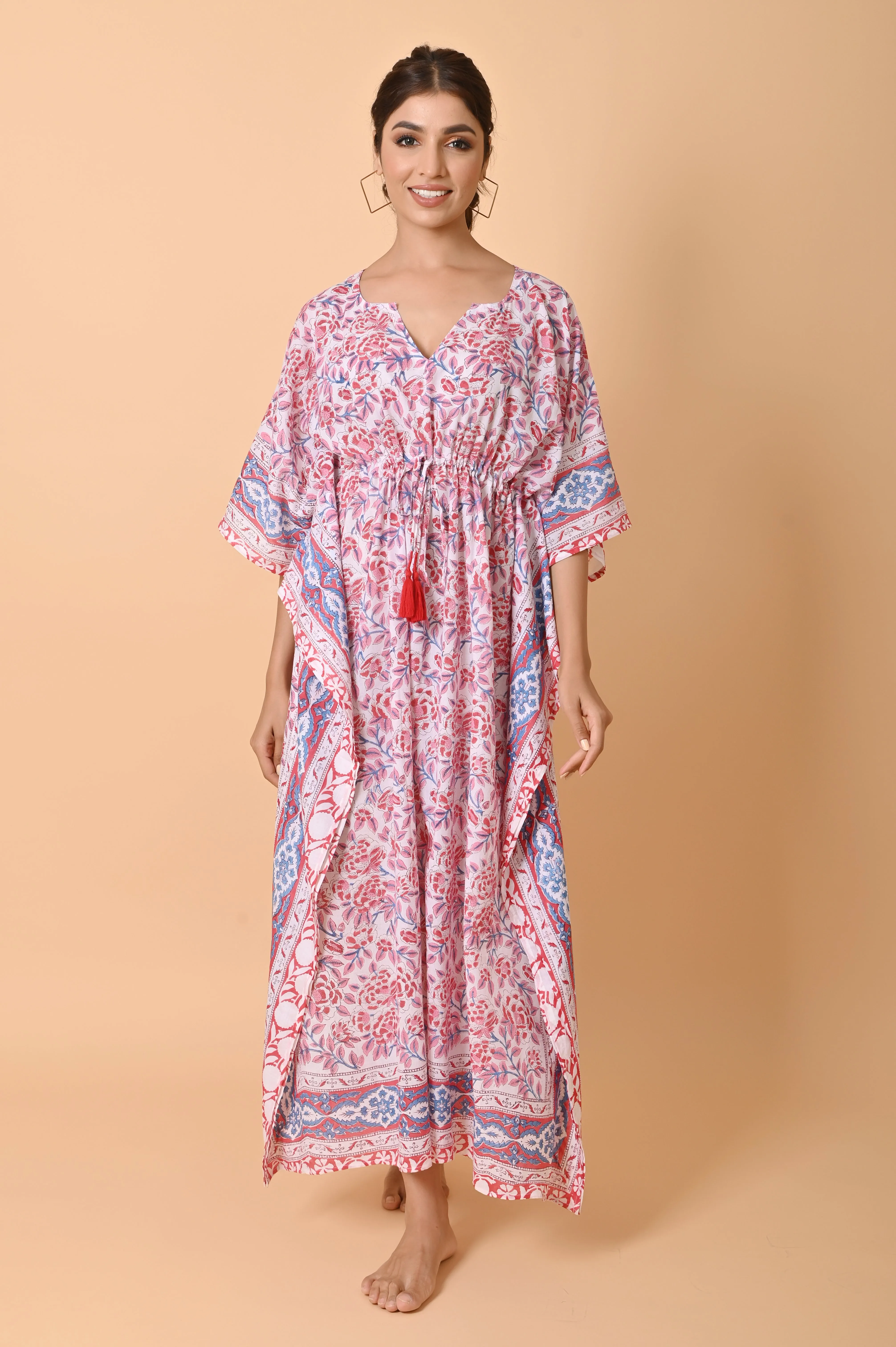 Indian Block Print Cotton Long Bohemian Kaftan Dress