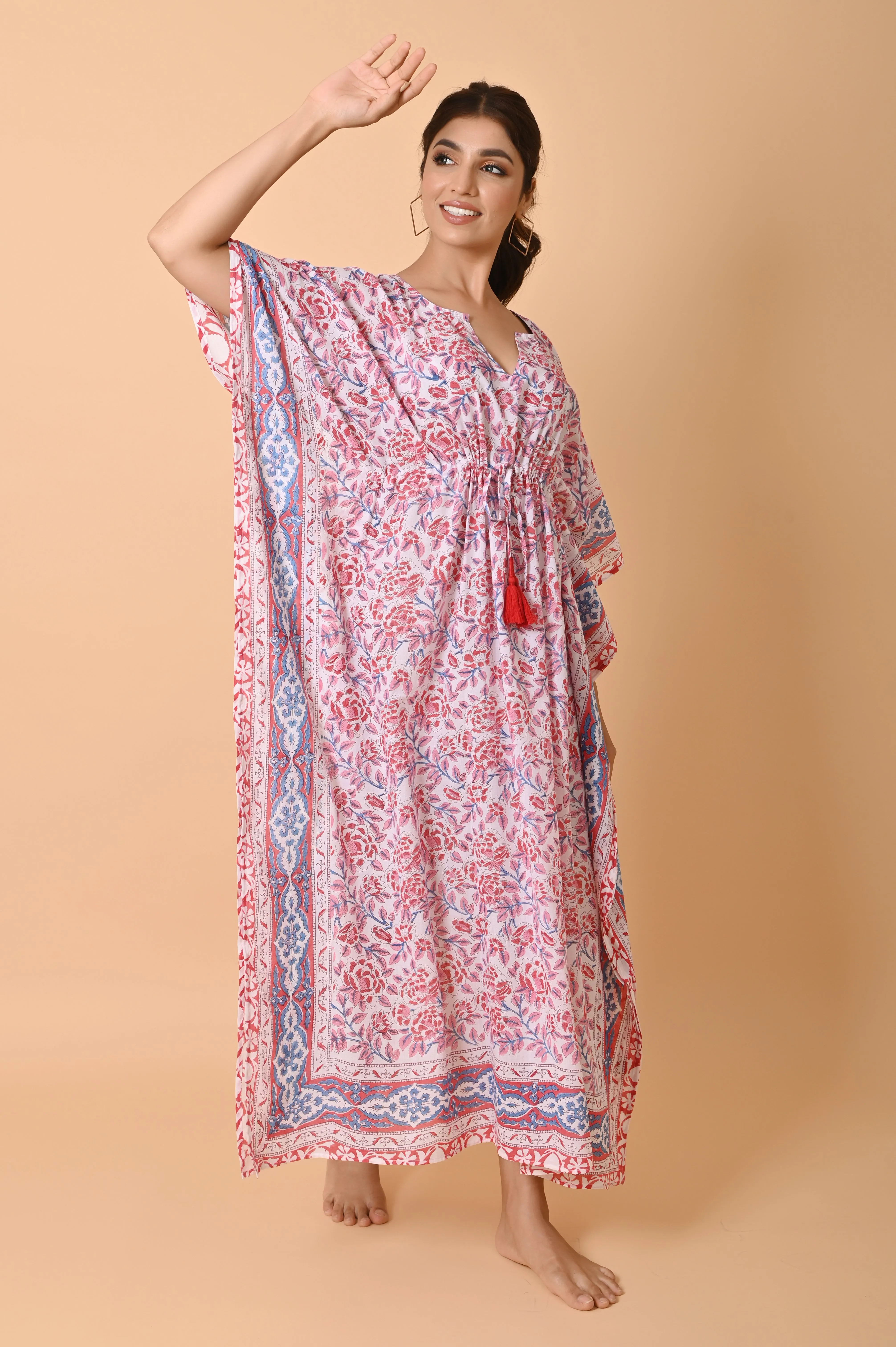 Indian Block Print Cotton Long Bohemian Kaftan Dress