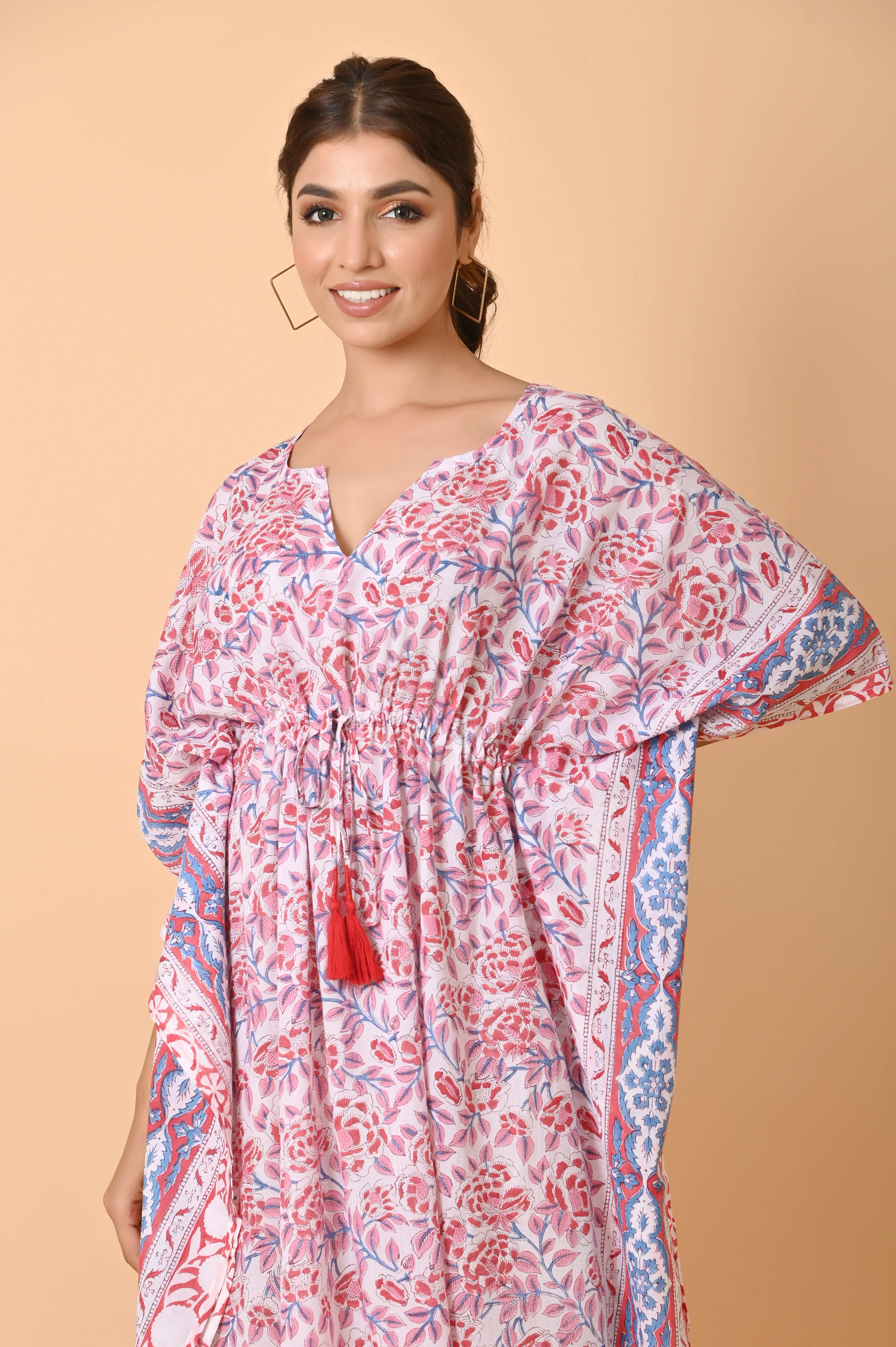 Indian Block Print Cotton Long Bohemian Kaftan Dress