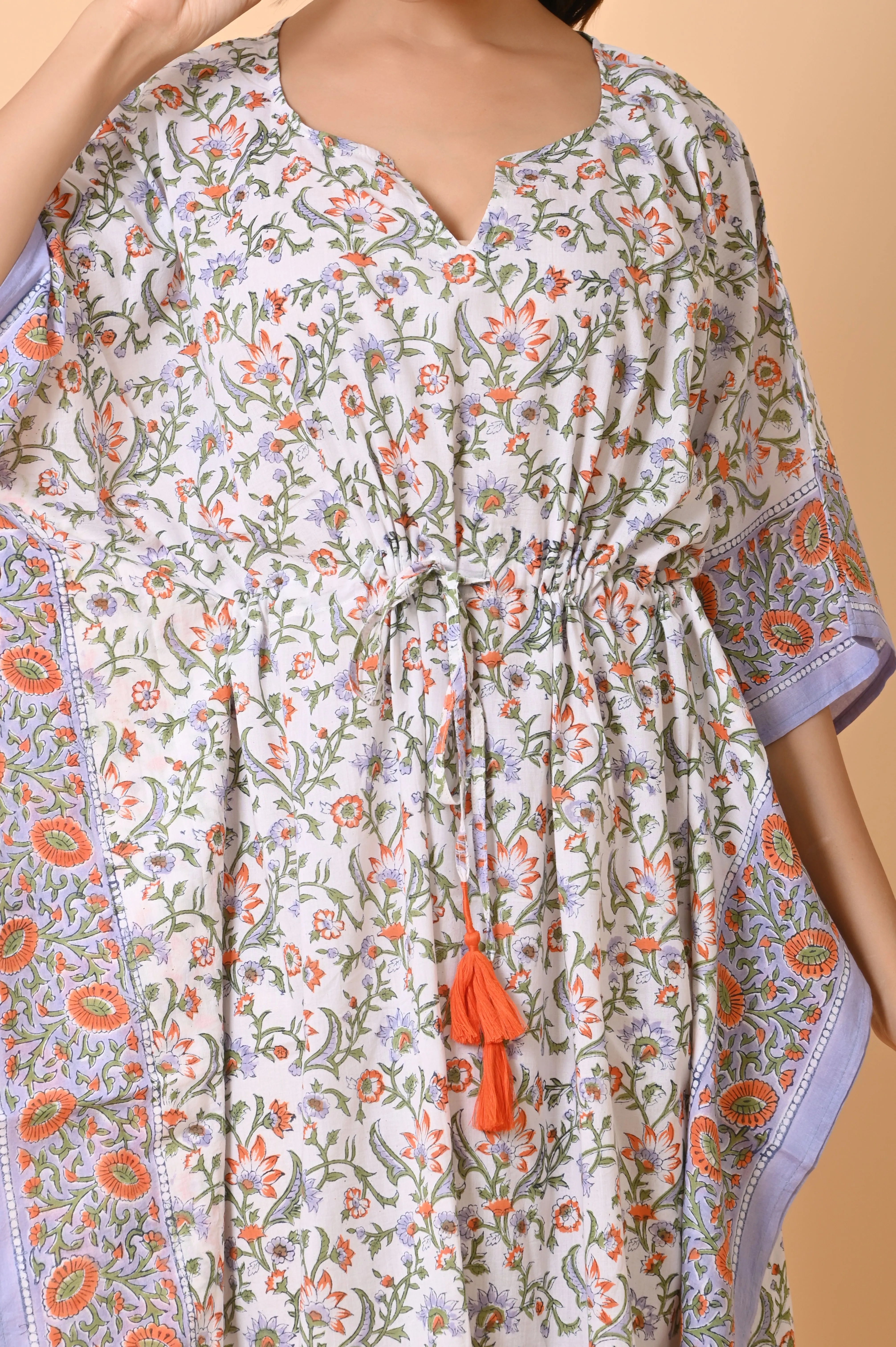 Indian Hand Block Print Cotton Long Bohemian Kaftan Dress
