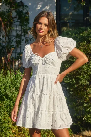 Isabella Puff Sleeve Eyelet Mini Dress