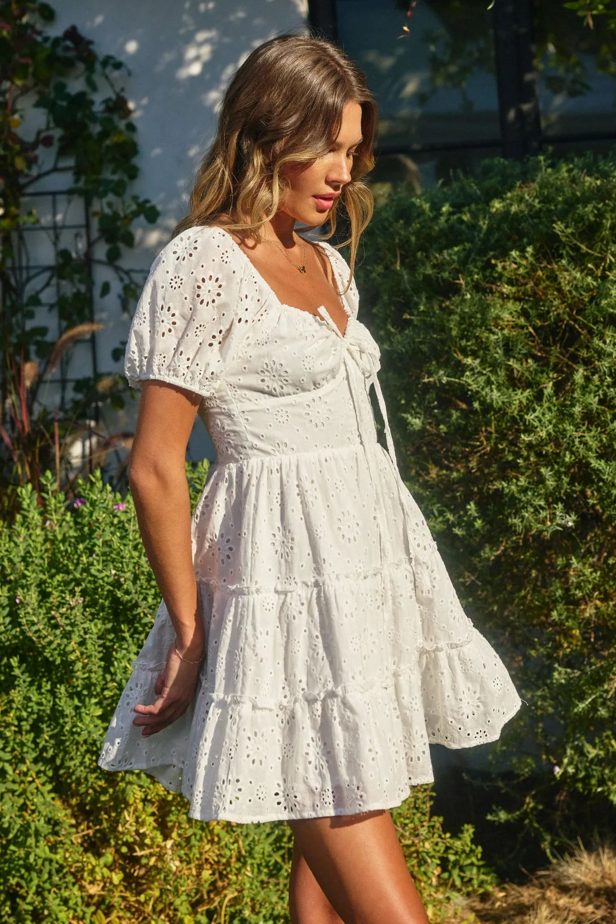 Isabella Puff Sleeve Eyelet Mini Dress
