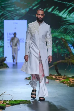 Ivory & Pink Printed And Embroidered Sherwani Set