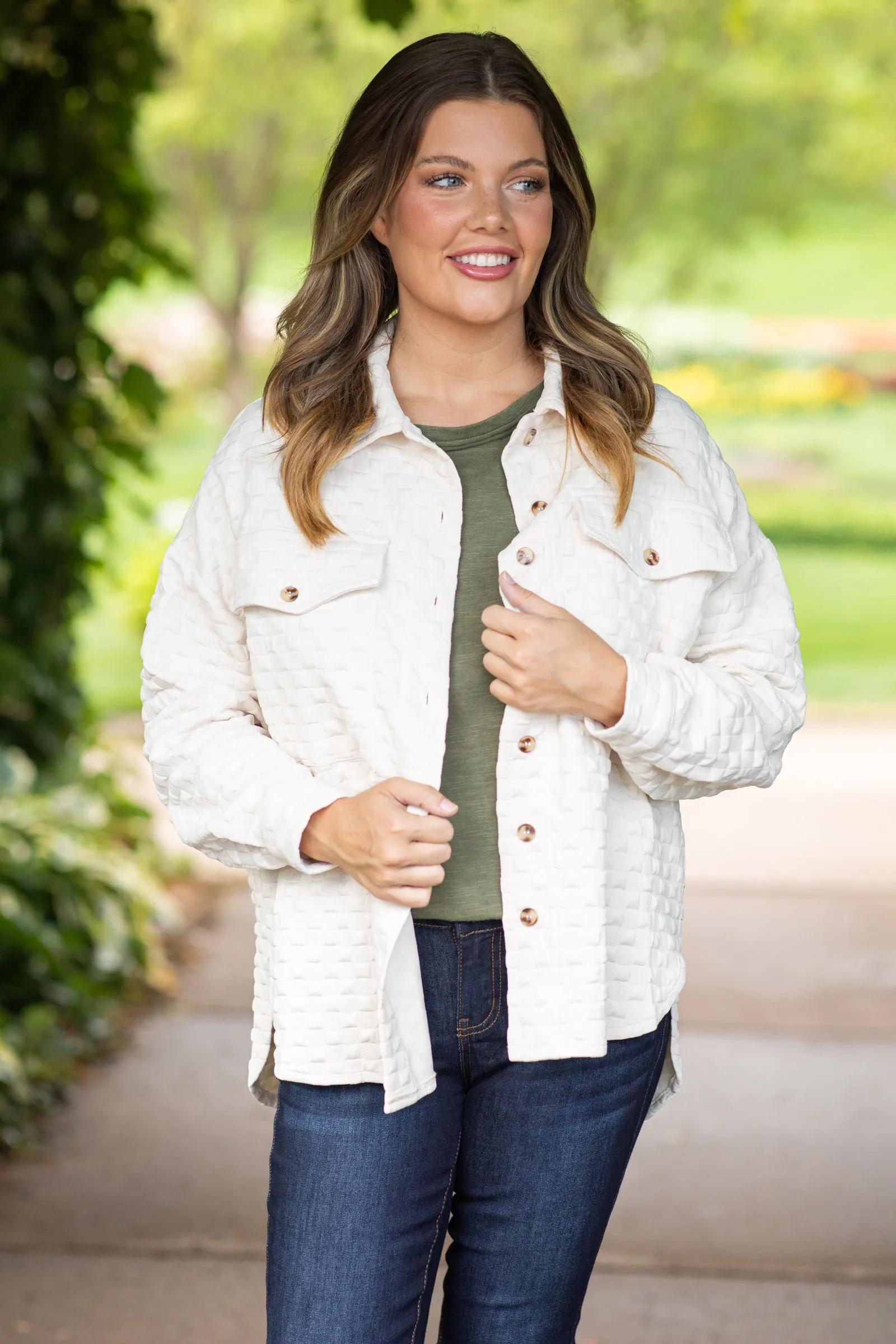 Ivory Textured Knit Shacket