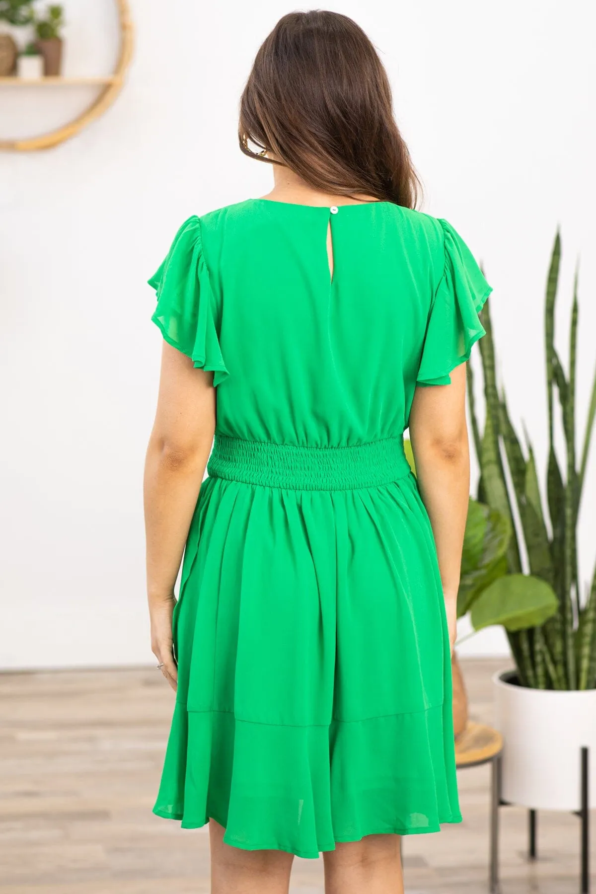 Jade Flutter Sleeve Smocked Waist Dress