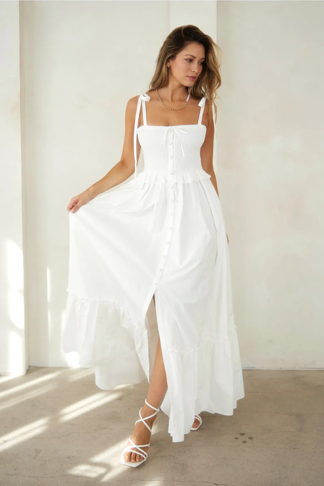 Juliet Button-Down Smocked Maxi Dress - Off-White