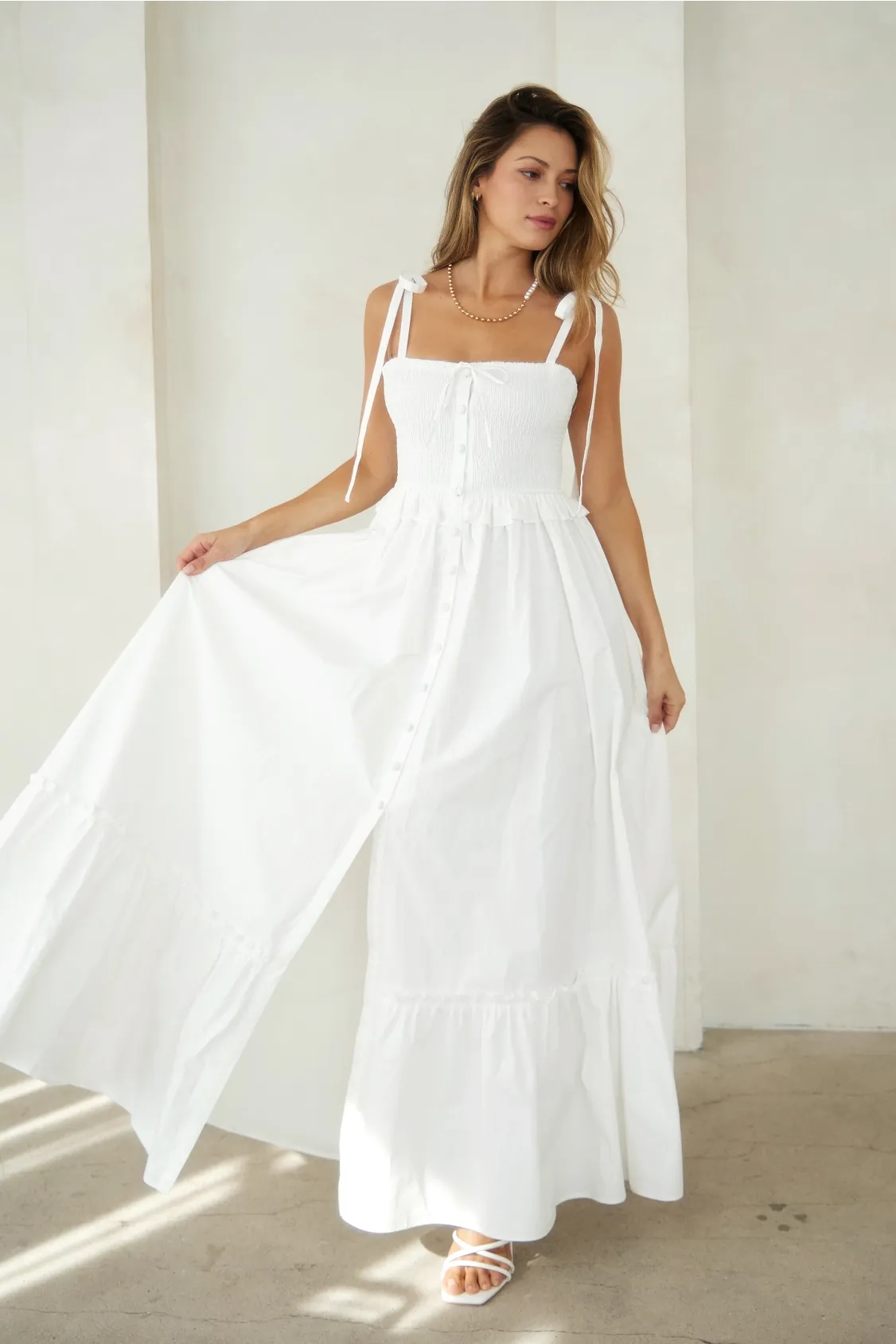 Juliet Button-Down Smocked Maxi Dress - Off-White