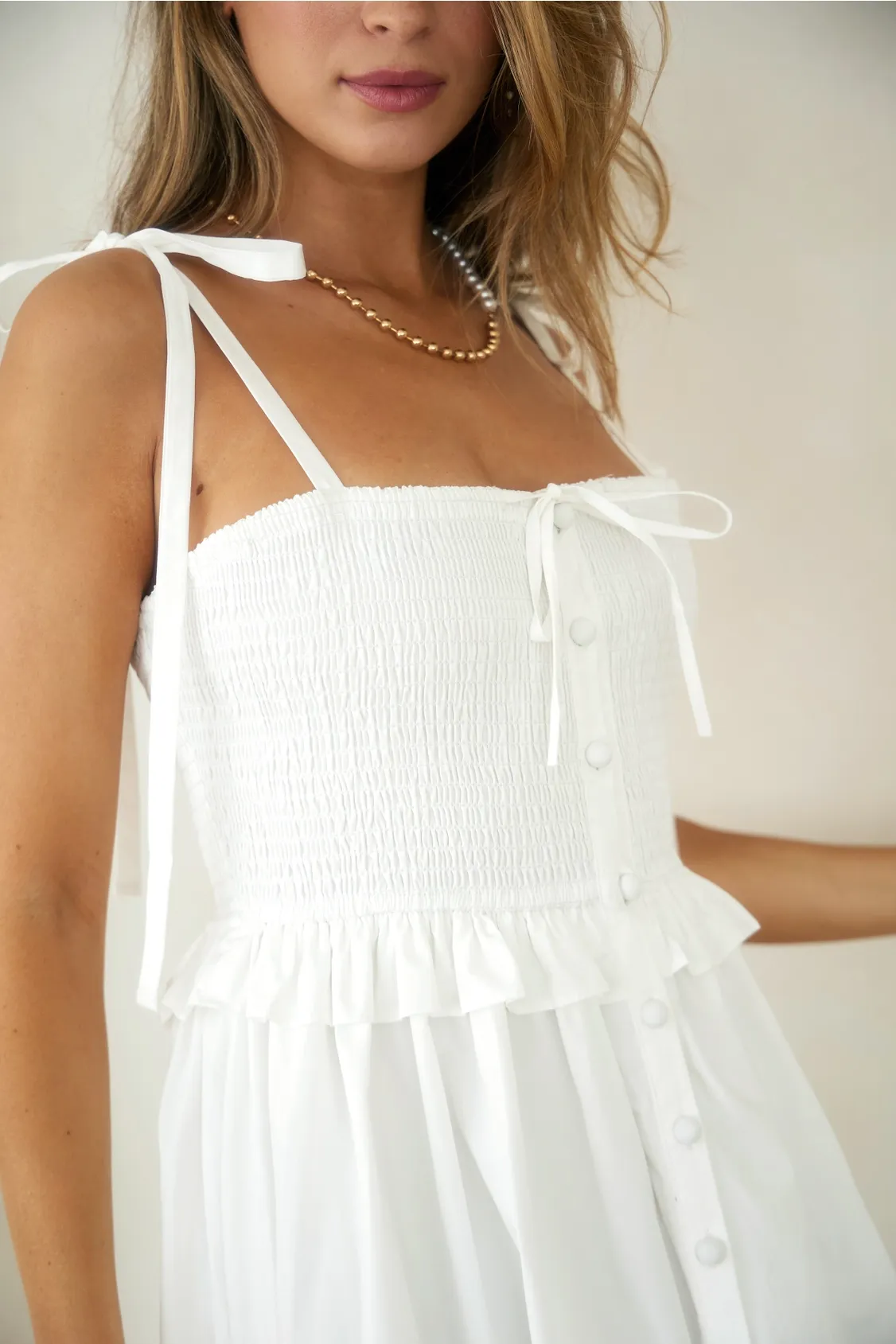 Juliet Button-Down Smocked Maxi Dress - Off-White