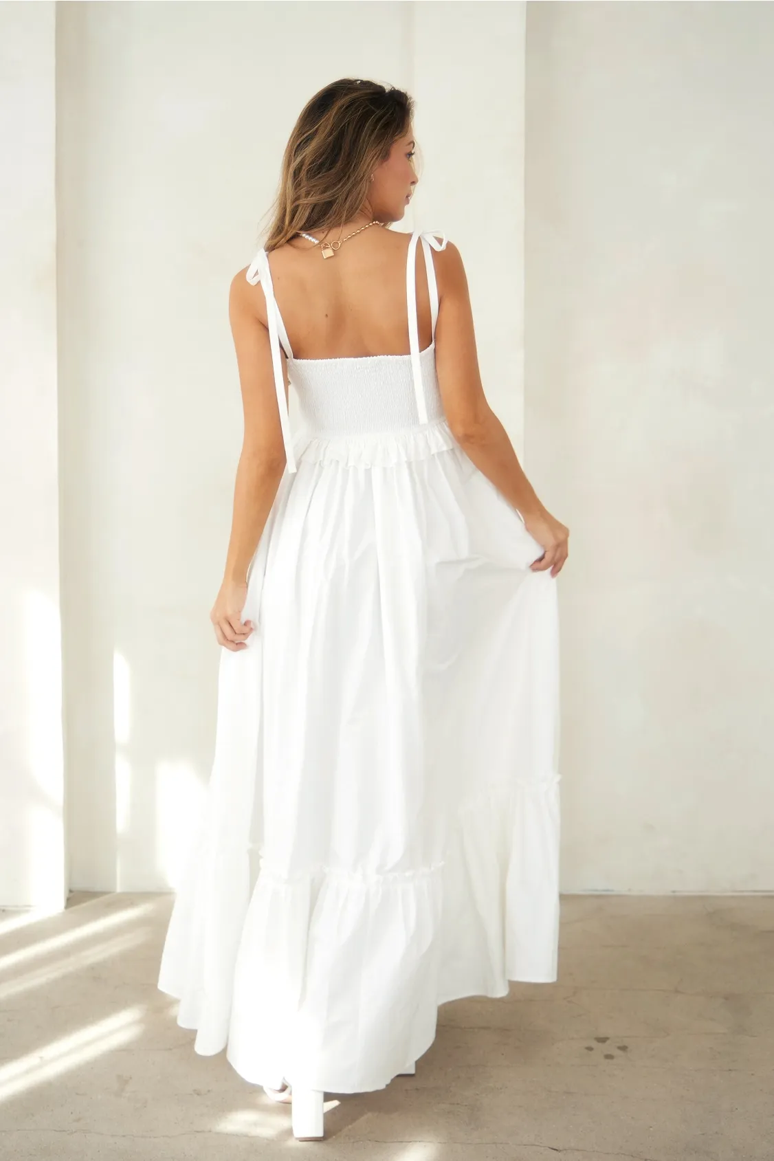 Juliet Button-Down Smocked Maxi Dress - Off-White