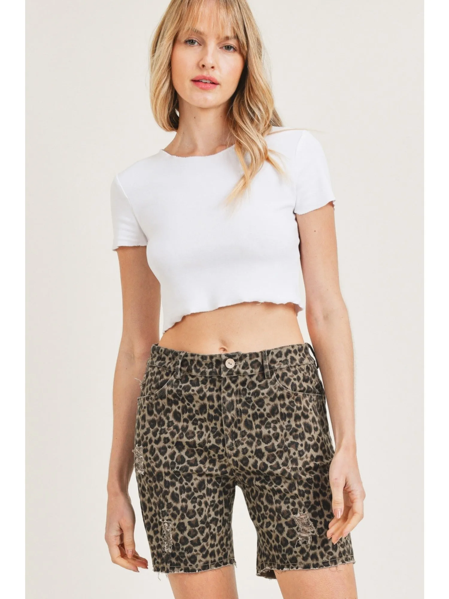 Kacey Khaki Mid Length Shorts