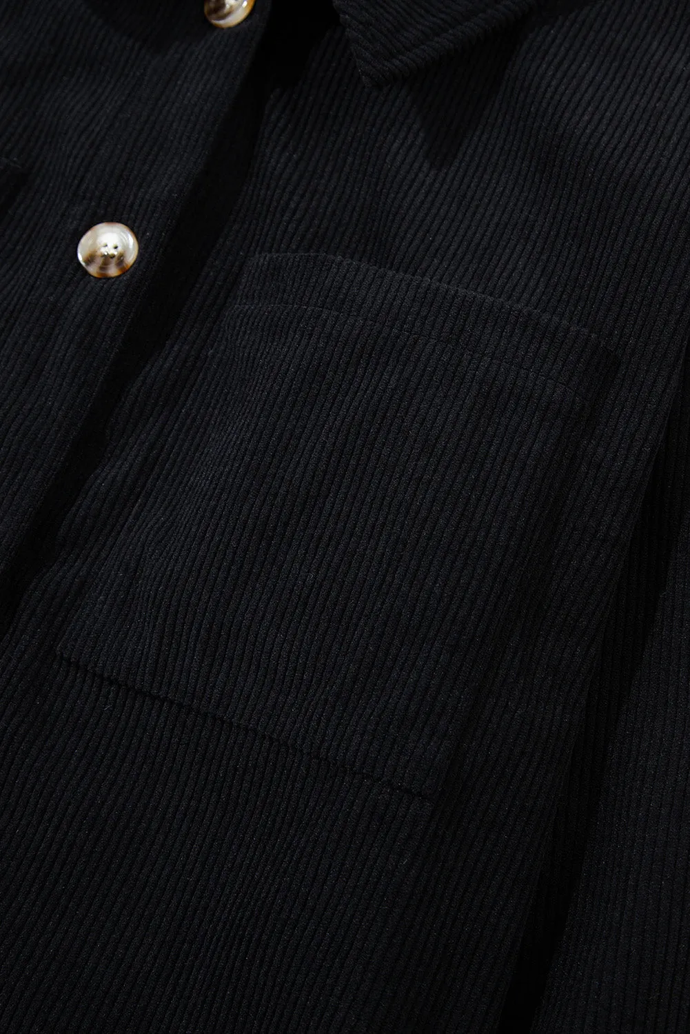 KaleaBoutique Black Hooded Drawstring Pockets Corduroy Shacket