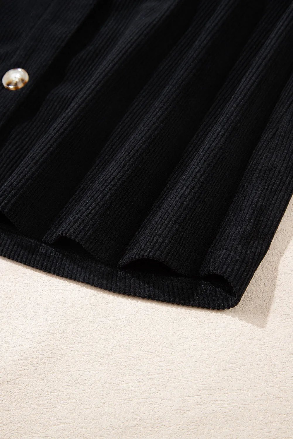 KaleaBoutique Black Hooded Drawstring Pockets Corduroy Shacket