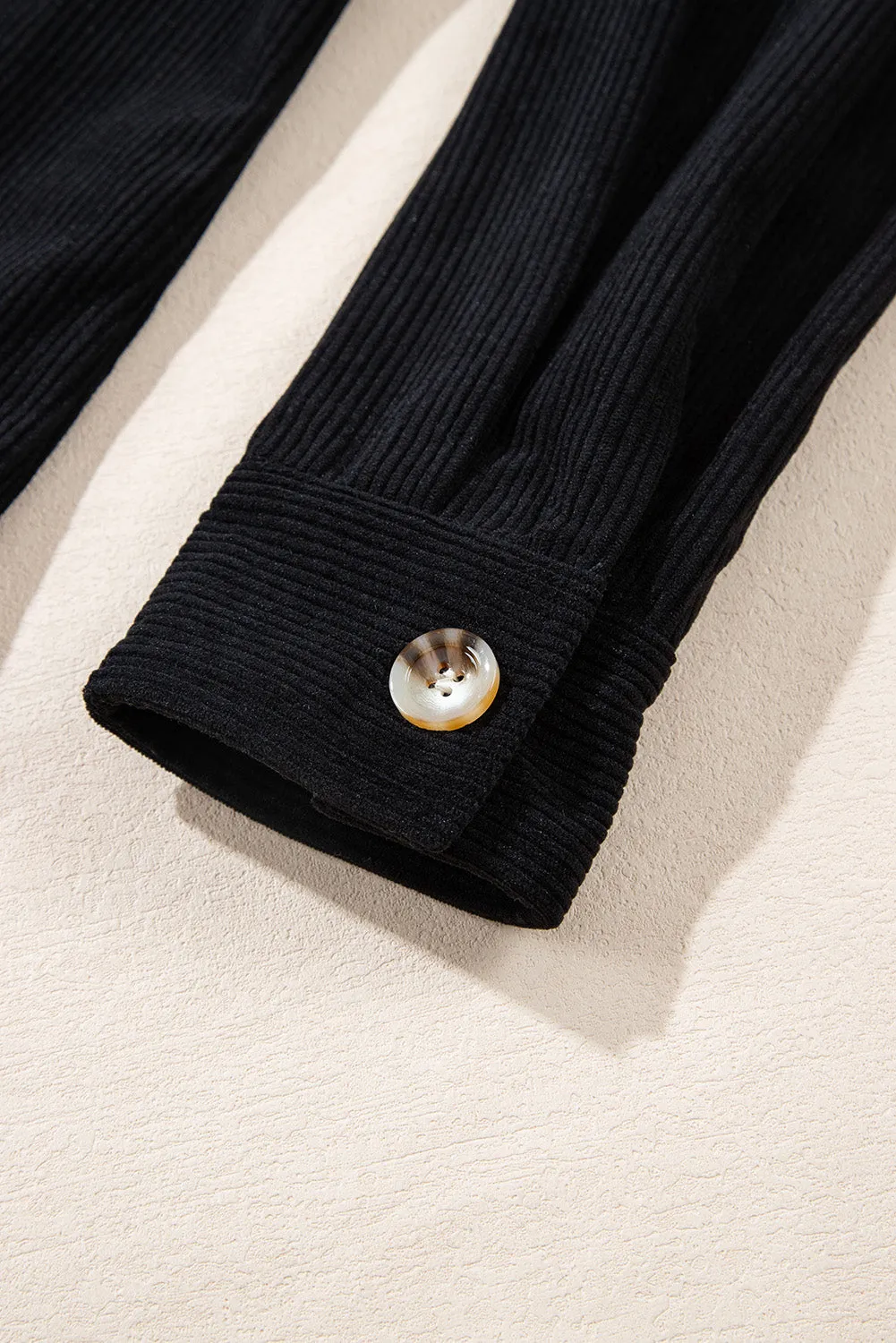 KaleaBoutique Black Hooded Drawstring Pockets Corduroy Shacket