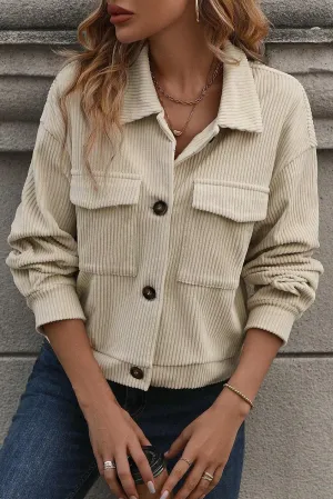 KaleaBoutique Flap Pockets Buttoned Turn Down Collar Corduroy Shacket
