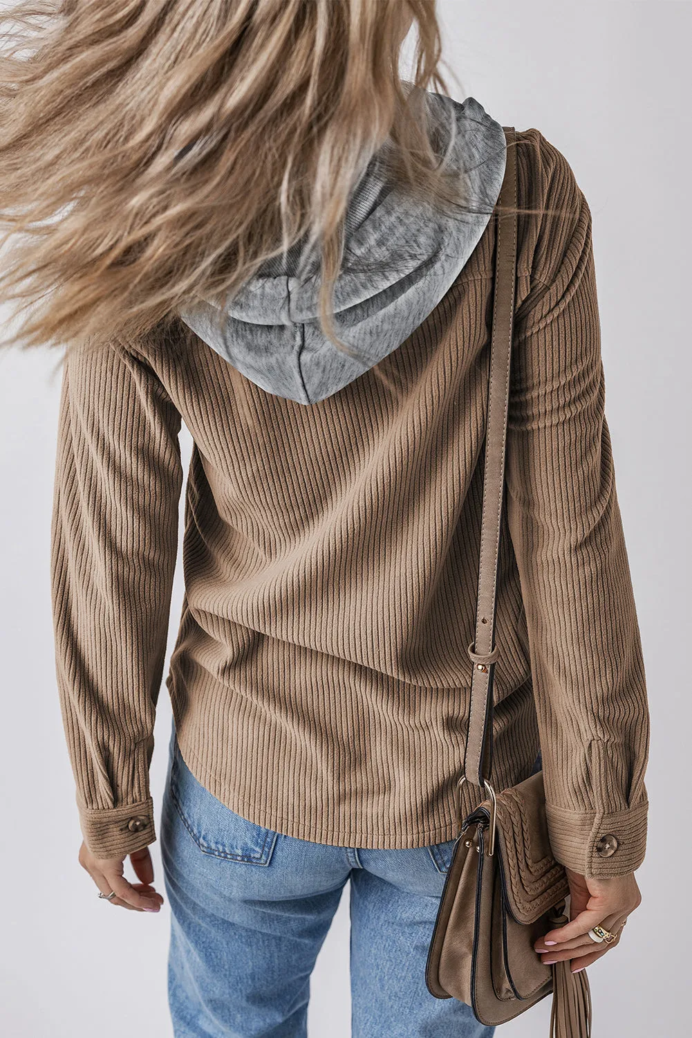 KaleaBoutique Hooded Drawstring Pockets Corduroy Shacket