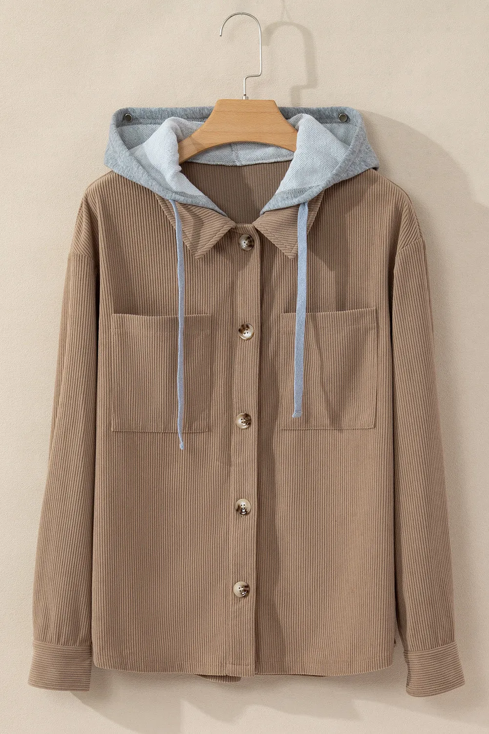 KaleaBoutique Hooded Drawstring Pockets Corduroy Shacket
